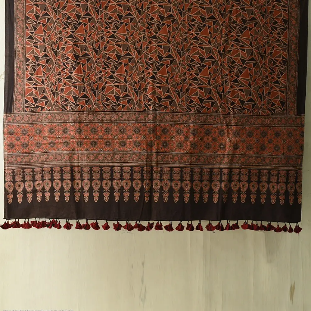 Ajrakh hand block printed pure cotton dupatta with geometric motifs