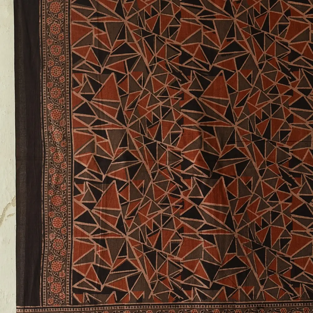 Ajrakh hand block printed pure cotton dupatta with geometric motifs