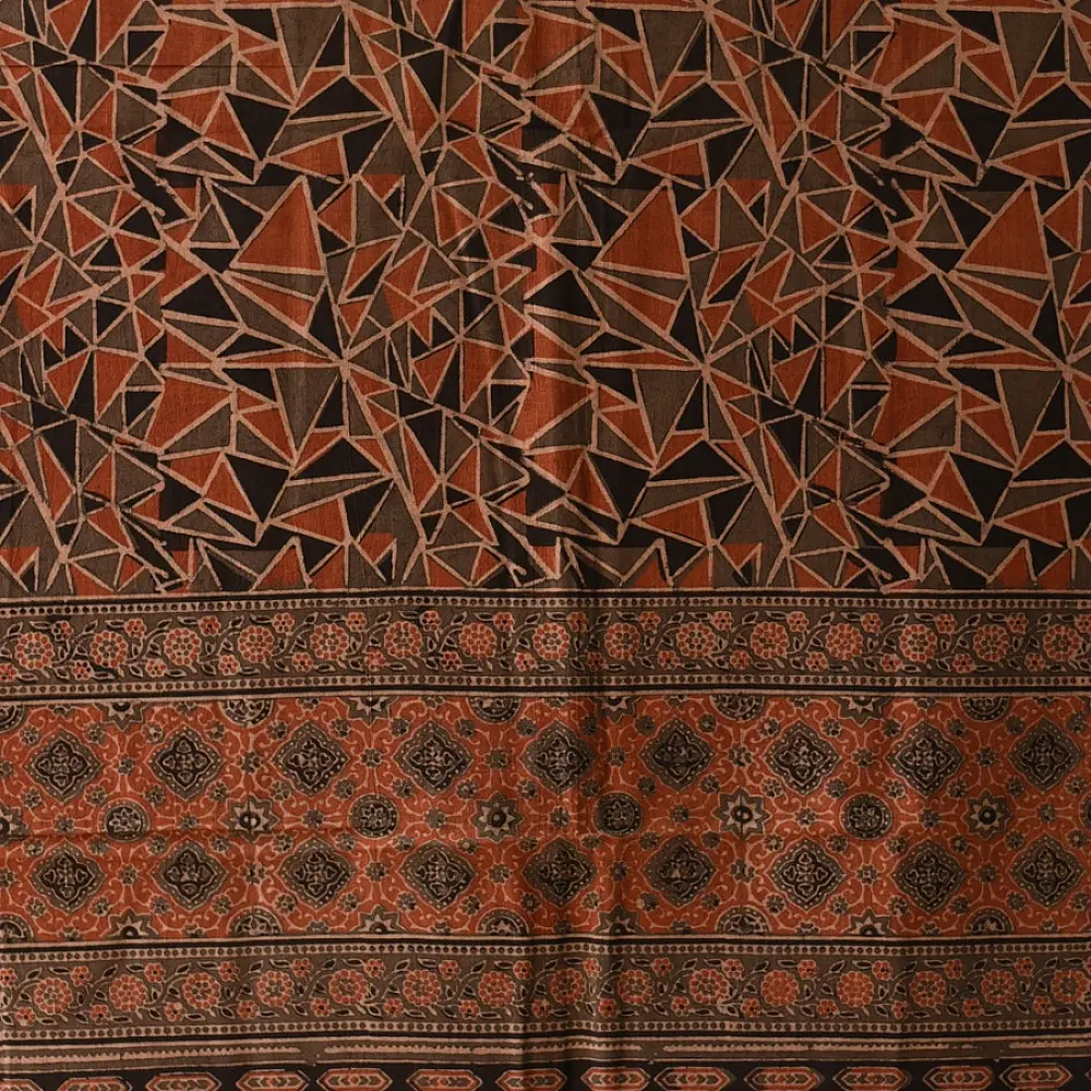 Ajrakh hand block printed pure cotton dupatta with geometric motifs