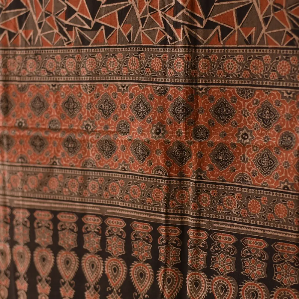 Ajrakh hand block printed pure cotton dupatta with geometric motifs