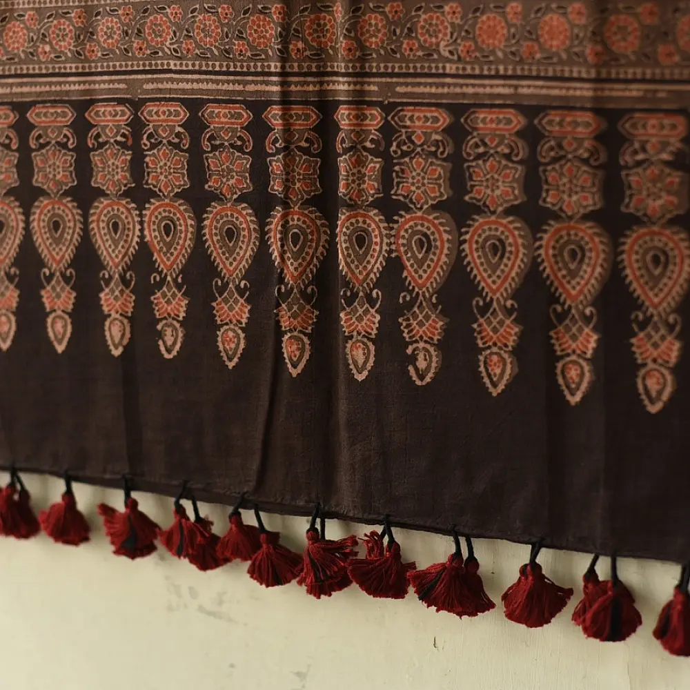 Ajrakh hand block printed pure cotton dupatta with geometric motifs