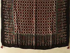 Neelanjana . नीलांजना ~ Ajrakh Block Printed - Square Modal Silk Scarf - Red 