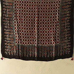Neelanjana . नीलांजना ~ Ajrakh Block Printed - Square Modal Silk Scarf - Red 