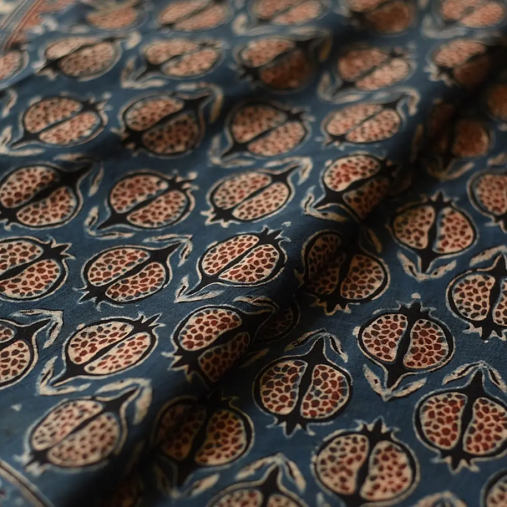Online  Ajrakh Block Print - Mulmul Cotton Saree