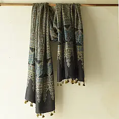 Ajrakh Mulberry Silk Dupatta | Natural dyed - A