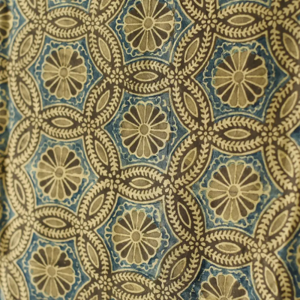 mulberry silk ajrakh dupatta chocolate brown indigo blue interlocking geometric floral jaal block print sawtooth minaret border hand block printed natural dyed silk dupatta