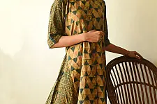 Flower in the Pond ~ Ajrakh Hand Block Printed Cotton A-Line Dress