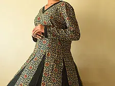 Flower in the Pond ~ Ajrakh Block Print - Cotton Blue Dress