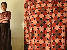 Flower in the Pond ~ Ajrakh Block Print - Designer Brown Doted Cotton Dress