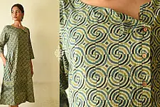 Flower in the Pond ~ Ajrakh Block Print - Designer Cotton Dress