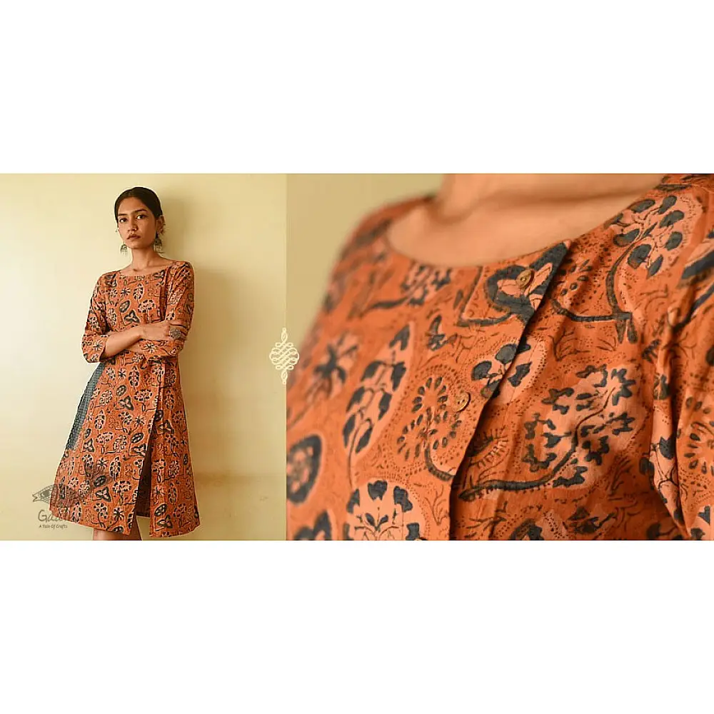 shop Ajrakh hand Block Printed Cotton brown Dress