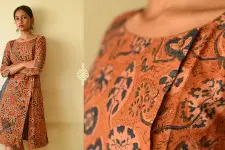 Flower in the Pond ~ Ajrakh Block Print Designer Cotton Dress in Brown Color