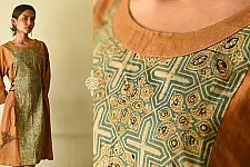 Flower in the Pond ~ Ajrakh Hand Block Printed Cotton Dress in Brown Color