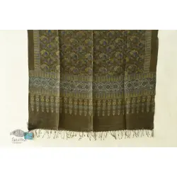 Kafi | Ajrakh Block Print ~ Handloom Linen Dupatta - Dark Brown