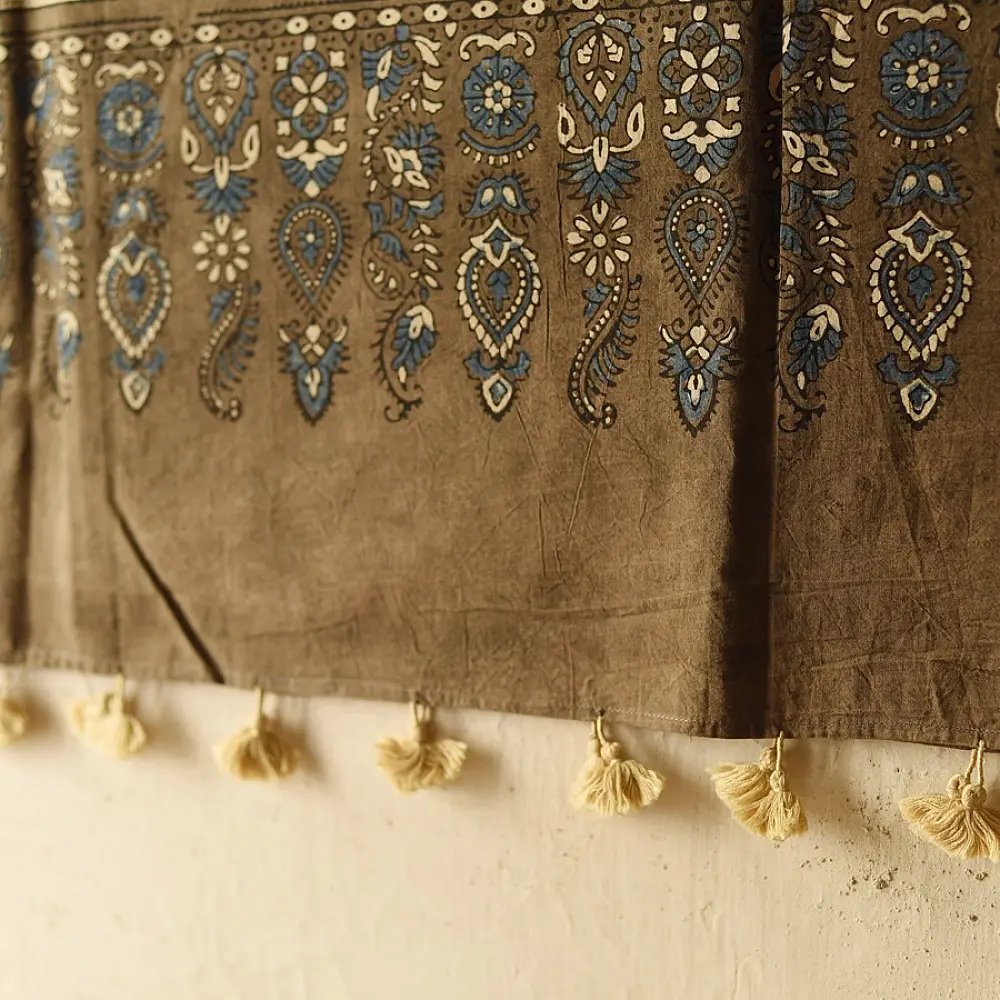 Brown and Indigo dual-toned Ajrakh dupatta with bold ethnic motifs