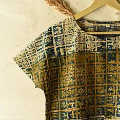 Natural Dyed ~ Ajrakh Cotton Top - Mehndi Green