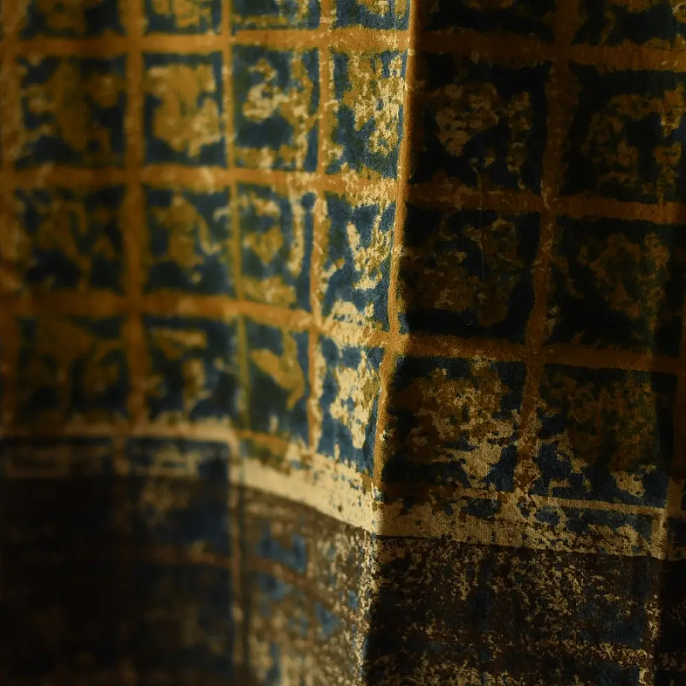 moss green mustard gold indigo blue charcoal ajrakh cotton top horizontal geometric grid block print hand block printed boxy fit artisanal blouse women sustainable fashion natural dyed