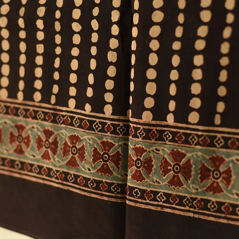 black ajrakh silk square scarf dot buti pattern hand block printed natural dyed scarf tassels