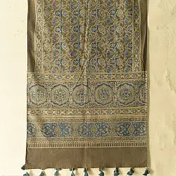 Amoha . अमोहा | Ajrakh Printed - Greenish Grey Cotton Stole