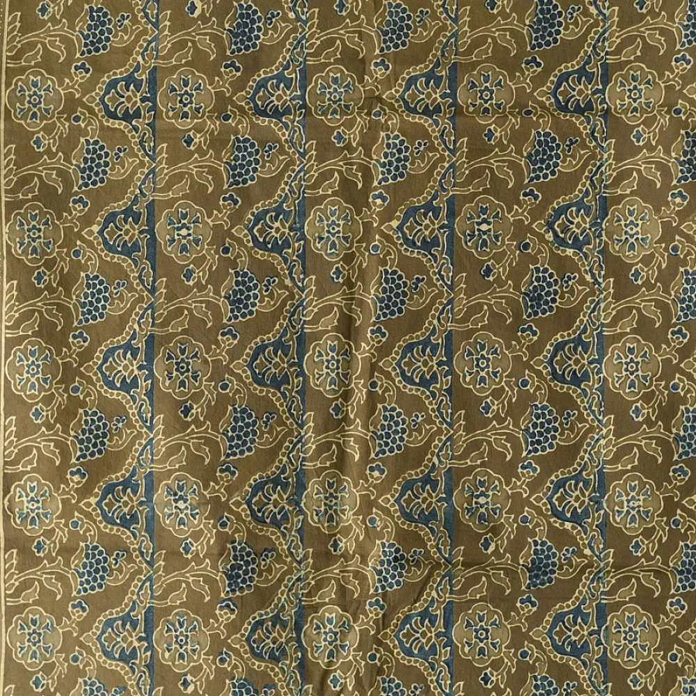 moss green teal blue ajrakh cotton stole hand block printed floral vine jaal body ornate circular medallion border traditional artisanal scarf sustainable fashion natural dyed with tassels