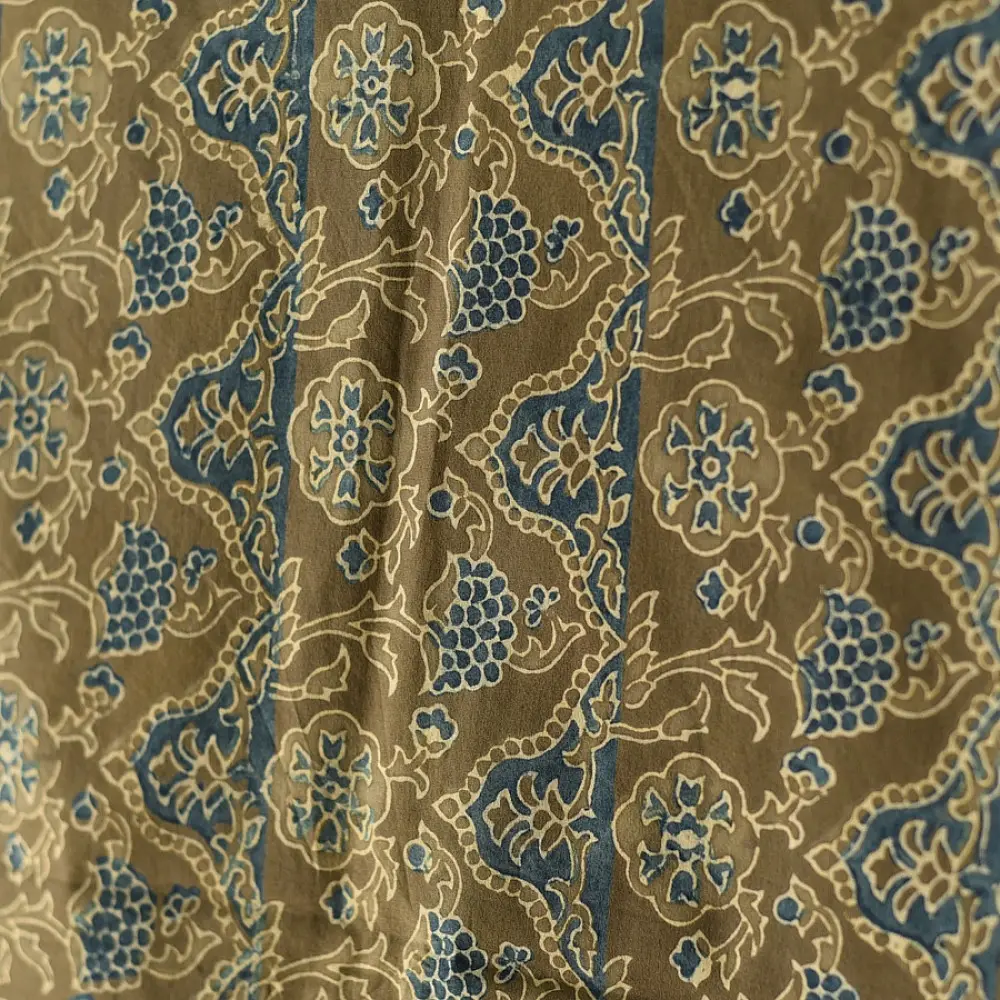 moss green teal blue ajrakh cotton stole hand block printed floral vine jaal body ornate circular medallion border traditional artisanal scarf sustainable fashion natural dyed with tassels