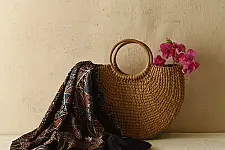 Neelanjana . नीलांजना ~ Ajrakh Printed Square Modal Silk Scarf