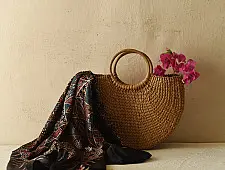 Neelanjana . नीलांजना ~ Ajrakh Printed Square Modal Silk Scarf