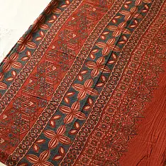 Charu . चारु | Ajrakh Block Print - Mul Cotton Red Saree