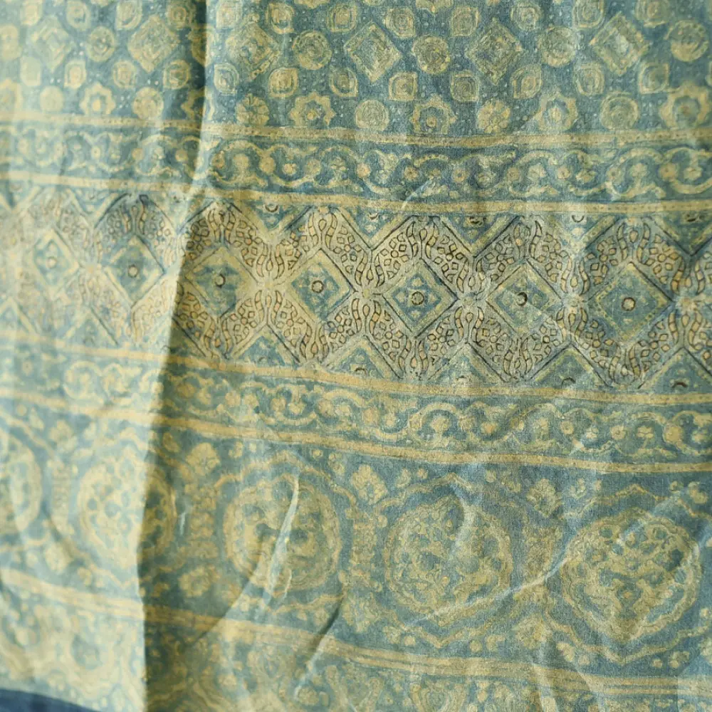 mulberry silk ajrakh dupatta teal indigo blue floral jal-phool jaal block print heavy madder red border hand block printed natural dyed silk dupatta