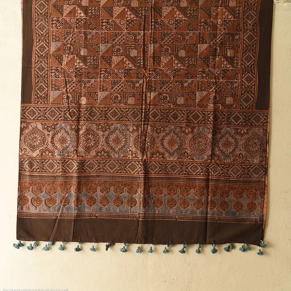 Timeless Ajrakh cotton dupatta with bold red and earthy tones