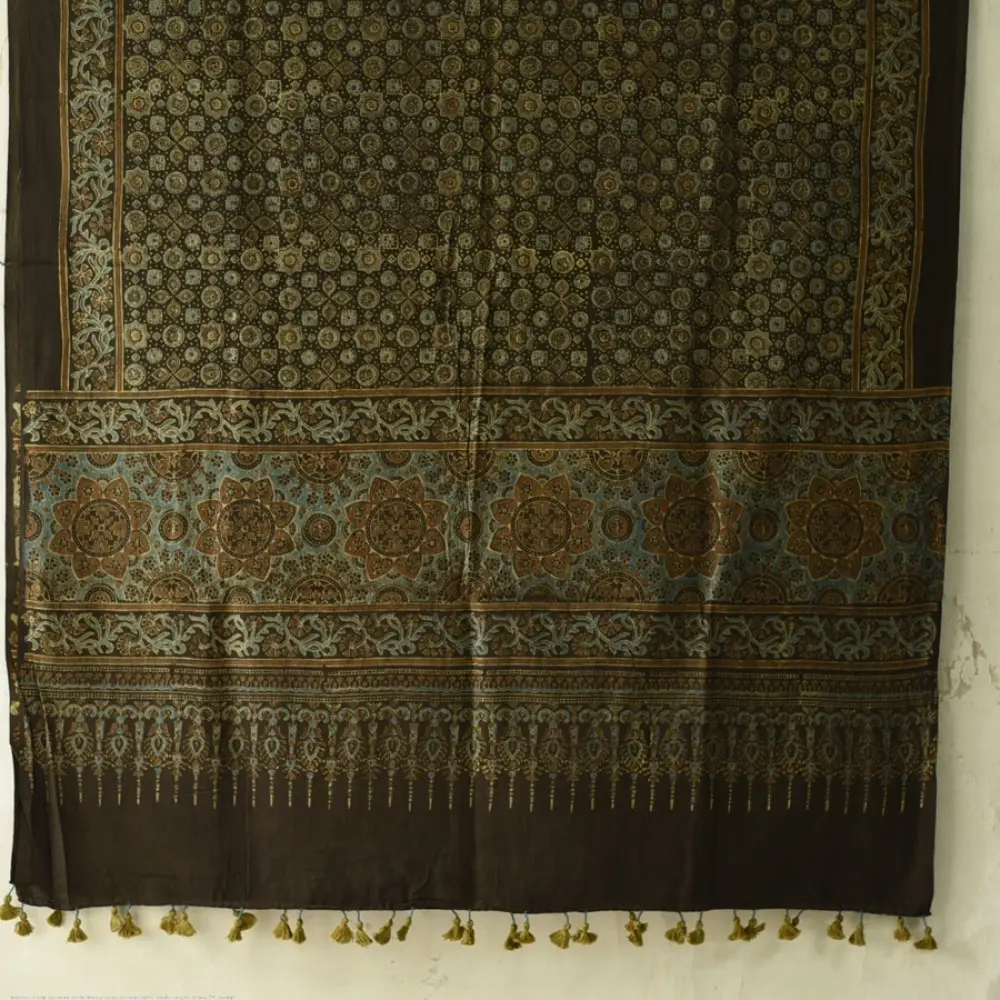 Authentic Ajrakh cotton dupatta with intricate artisan block printing