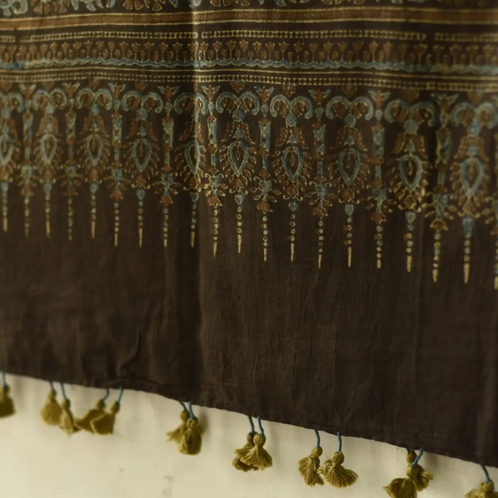 Authentic Ajrakh cotton dupatta with intricate artisan block printing