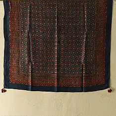 Neelanjana . नीलांजना ~ Ajrakh Jaali Printed Square Modal Silk Scarf 
