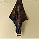 indigo ajrakh silk square scarf jali lattice pattern red filled motifs hand block printed natural dyed scarf