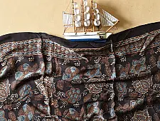 Anagi | Natural Dyed Ajrakh - Modal Silk Black Stole With Flower Motif