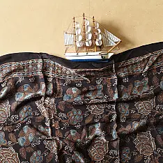 Anagi | Natural Dyed Ajrakh - Modal Silk Black Stole With Flower Motif