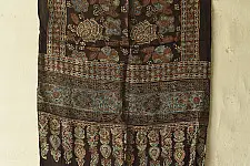 Anagi | Natural Dyed Ajrakh - Modal Silk Black Stole With Flower Motif