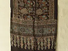 Anagi | Natural Dyed Ajrakh - Modal Silk Black Stole With Flower Motif