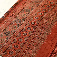 Charu . चारु | Ajrakh Printed Mul Cotton Saree in Red Color