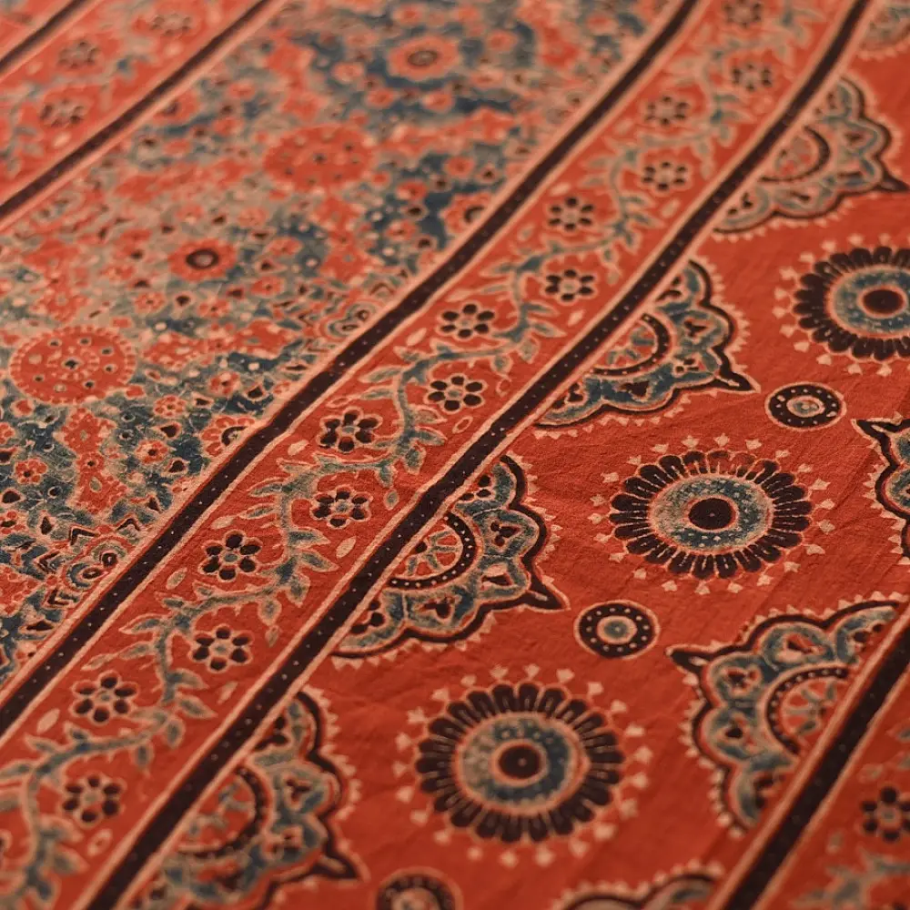 Online Ajrakh Printed Mul Cotton Saree in Red Color