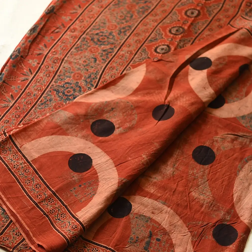 Online Ajrakh Printed Mul Cotton Saree in Red Color
