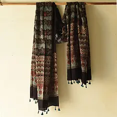 Ajrakh Mulberry Silk Dupatta | Natural dyed - C