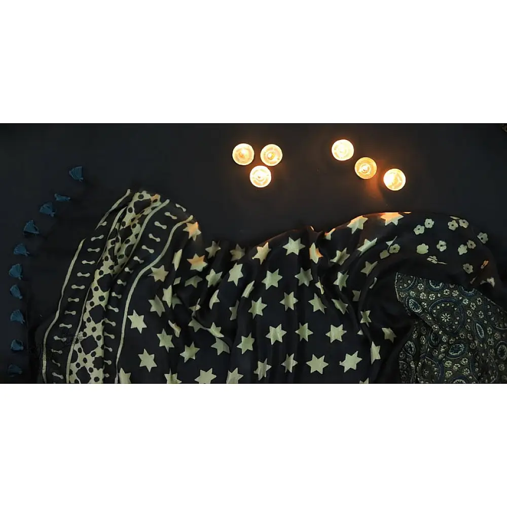 Kaveri . कावेरी - Gajji Silk Ajrakh Saree - 1