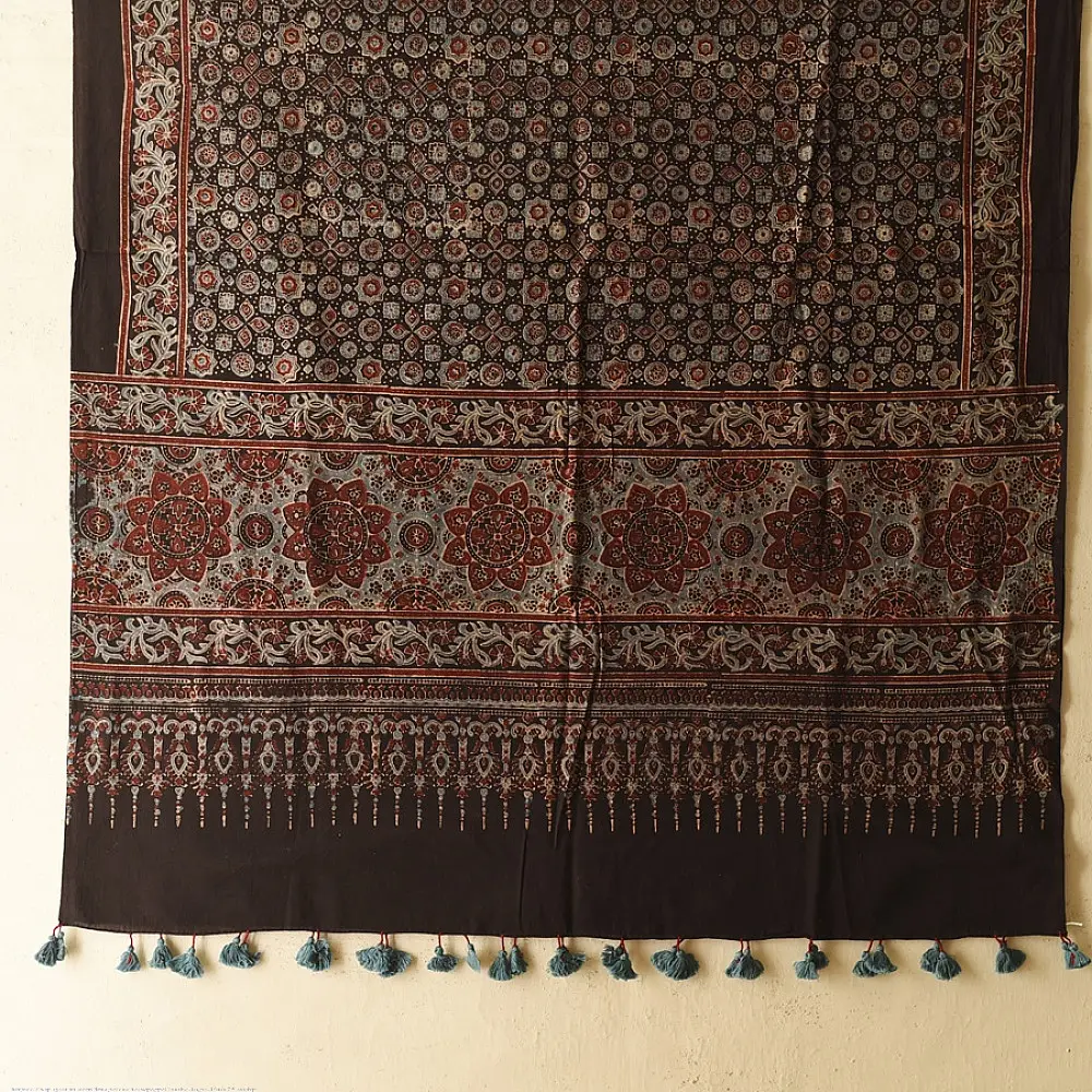 Handcrafted Ajrakh block print pure cotton dupatta in madder tones