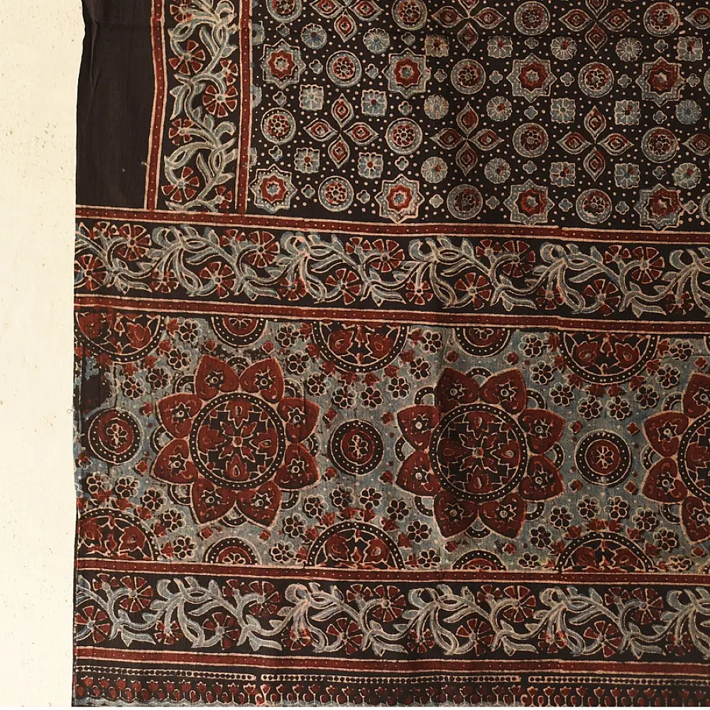Handcrafted Ajrakh block print pure cotton dupatta in madder tones