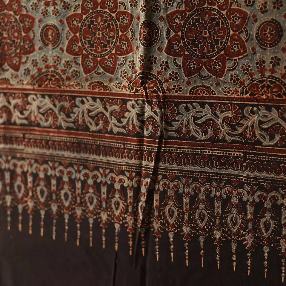 Handcrafted Ajrakh block print pure cotton dupatta in madder tones