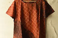 Natural Dyed ~ Ajrakh Cotton Top - Brick Red