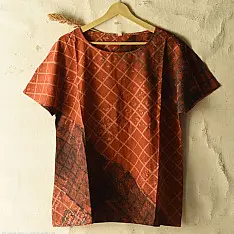 Natural Dyed ~ Ajrakh Cotton Top - Brick Red