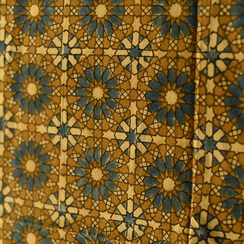 mustard yellow ajrakh cotton square scarf indigo blue black geometric star block print hand block printed natural dyed scarf tassels