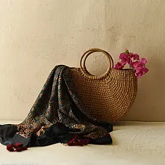 Neelanjana . नीलांजना ~ Ajrakh Block Printed - Square Modal Silk Scarf - D